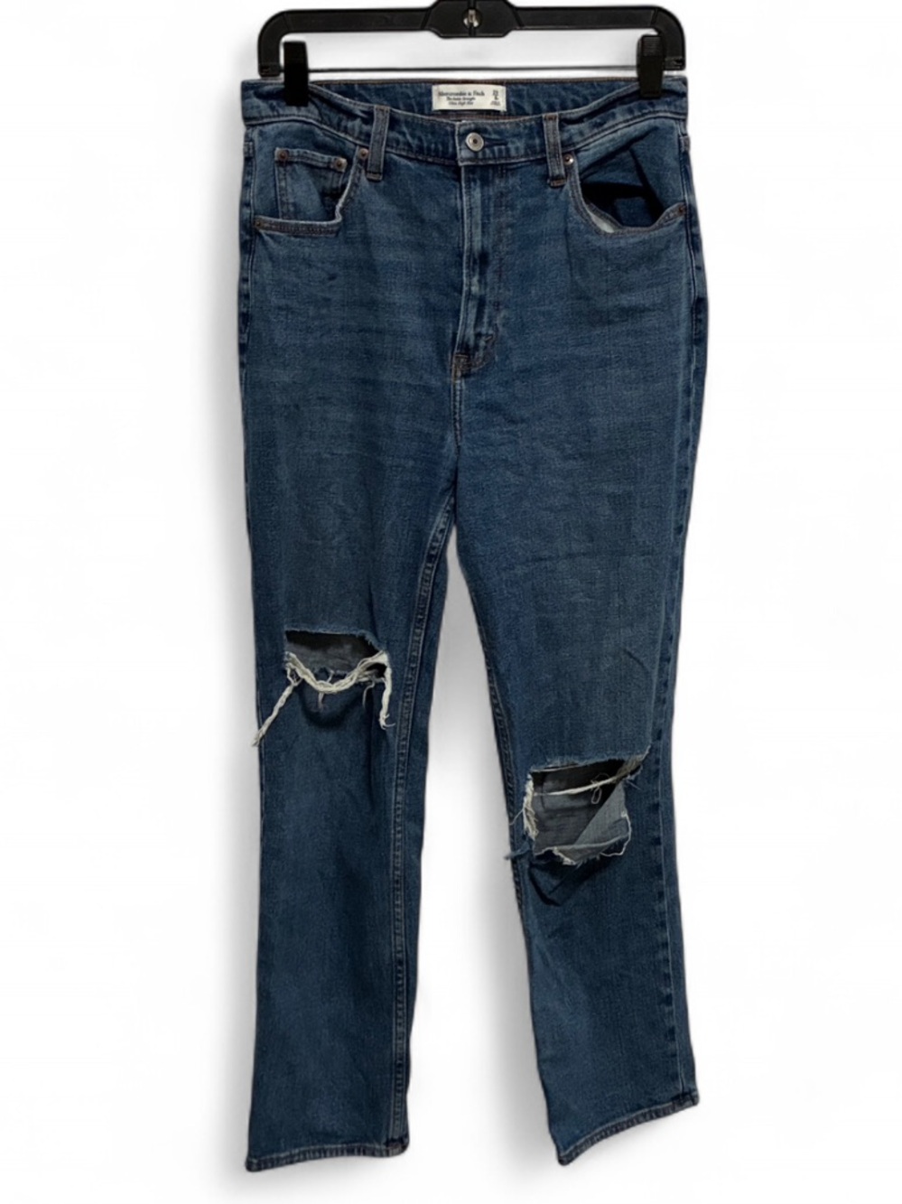 Abercrombie & Fitch Curve Love Ankle Straight-Leg High Rise Distressed Jeans